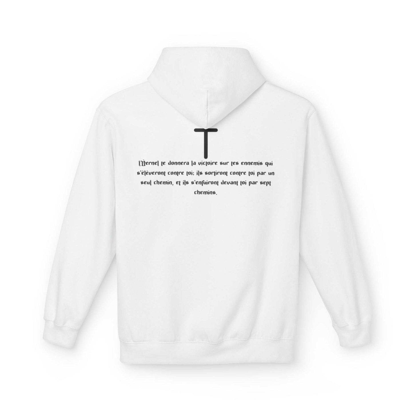 Vue arrière du pull VALOR avec le verset biblique