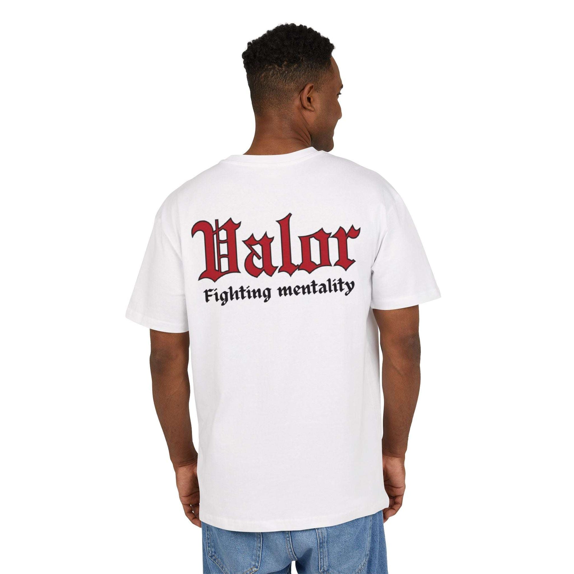 tee shirt blanc VALOR – Fighting Mentality porter par un sportif