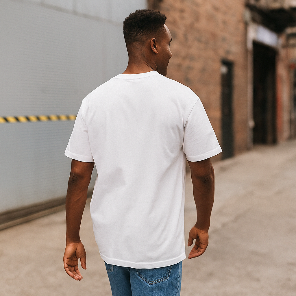 Tee-shirt blanc Le VALOR – Global Unity avec globe stylisé sur poitrine en coton premium minimaliste et confortable