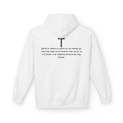 Vue arrière du pull VALOR avec le verset biblique