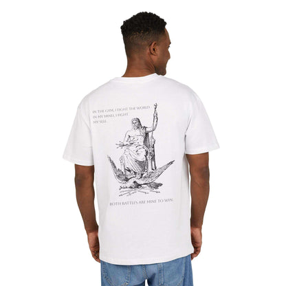 Tee shirt oversize VALOR – Dualité blanc porter par un sportif