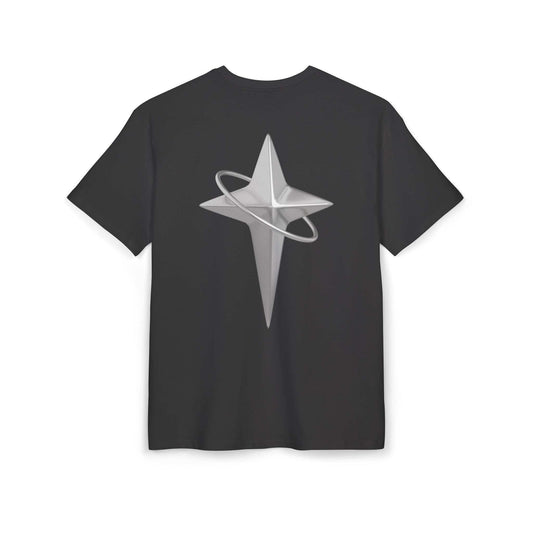 T-shirt VALOR – Gravité noir avec étoile métallique et anneau imprimés, coton premium confortable, style streetwear sportif.