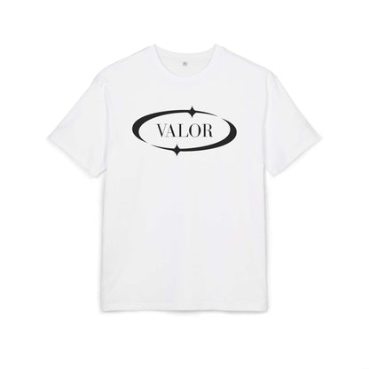 T-shirt blanc VALOR – Eclipse en coton premium avec logo ovale noir symbolisant équilibre et force intérieure