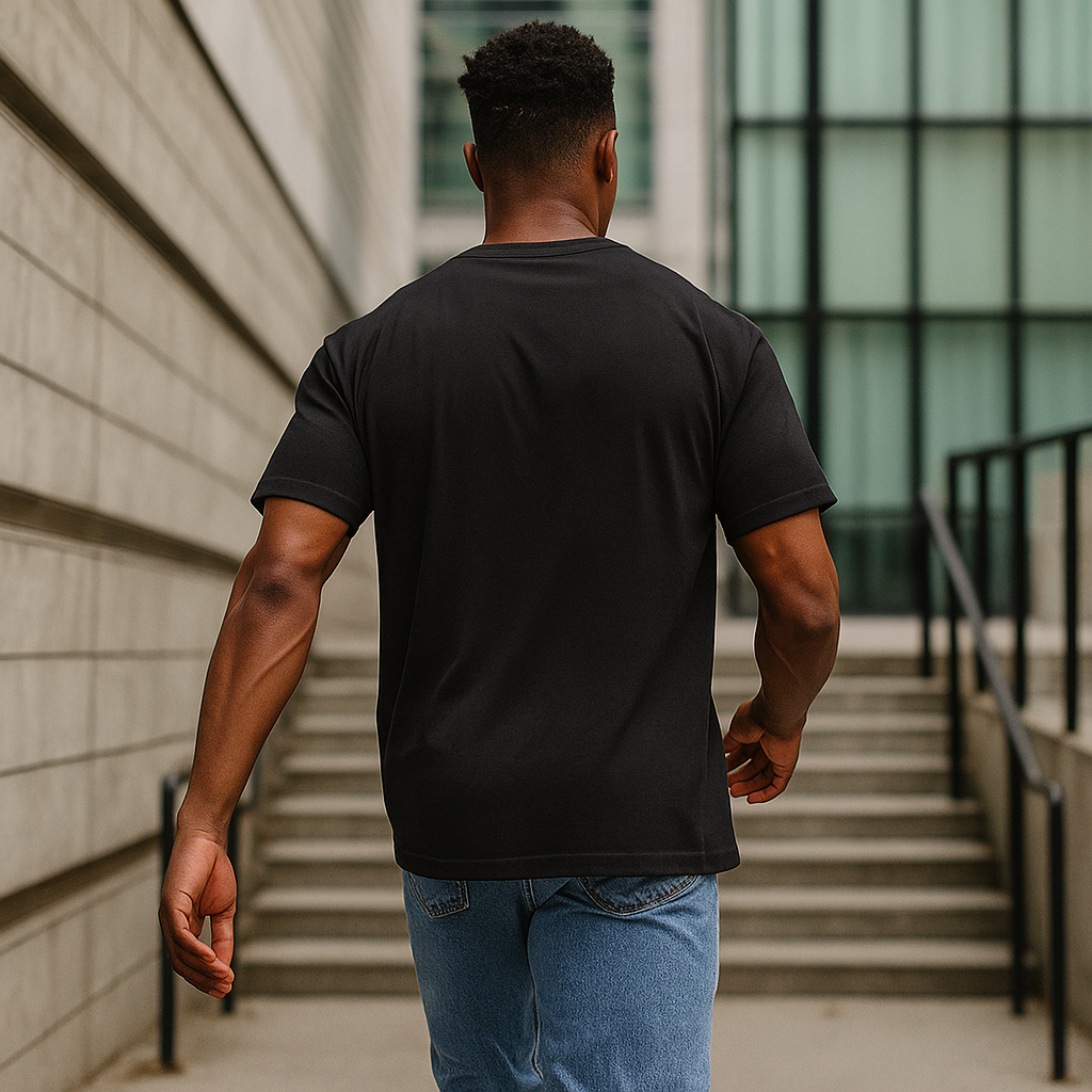 T-shirt VALOR – Iron Heart noir avec cage thoracique métallique imprimée, design puissant en coton premium.