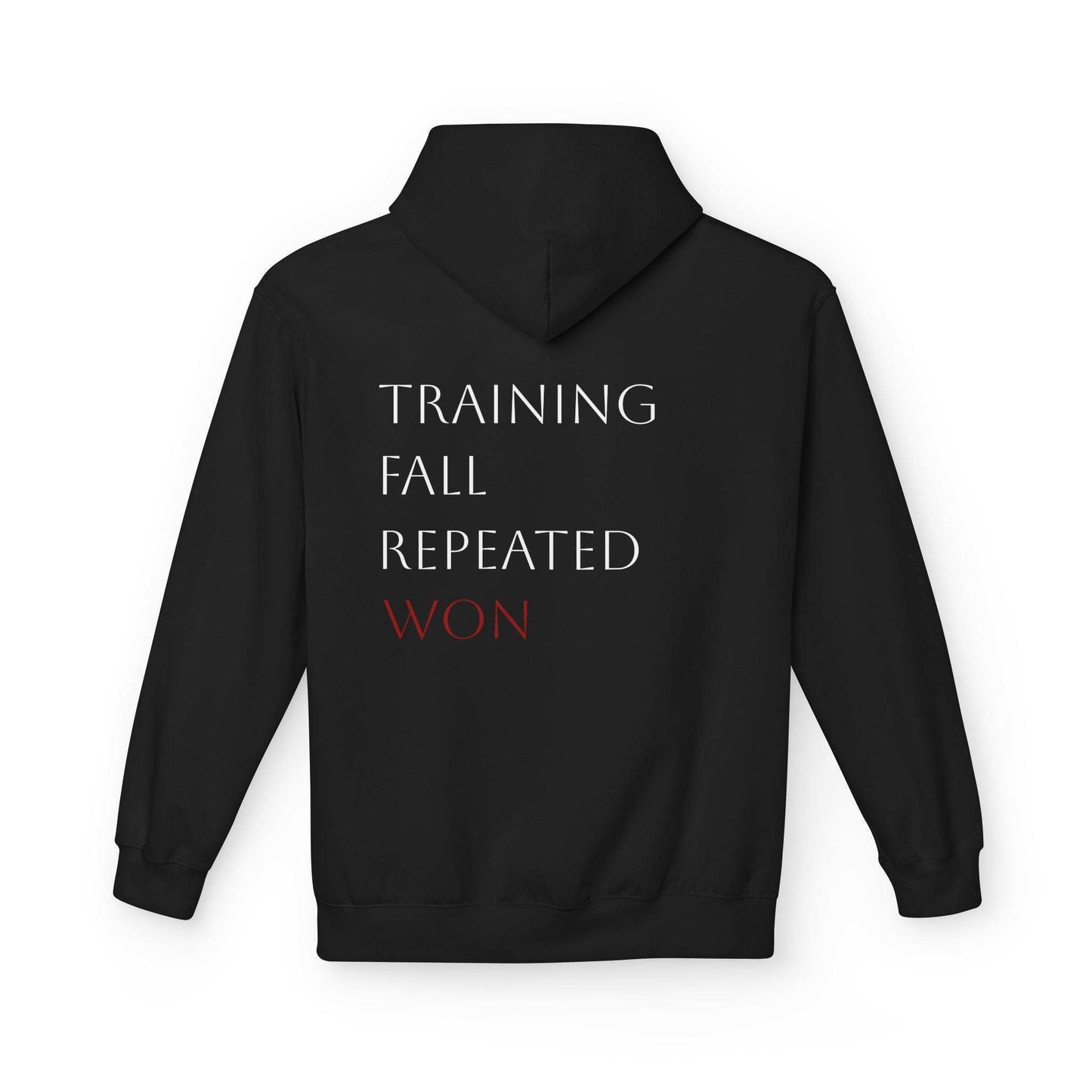 Sweat noir VALOR avec le slogan Training. Fall. Repeat. Won. au dos