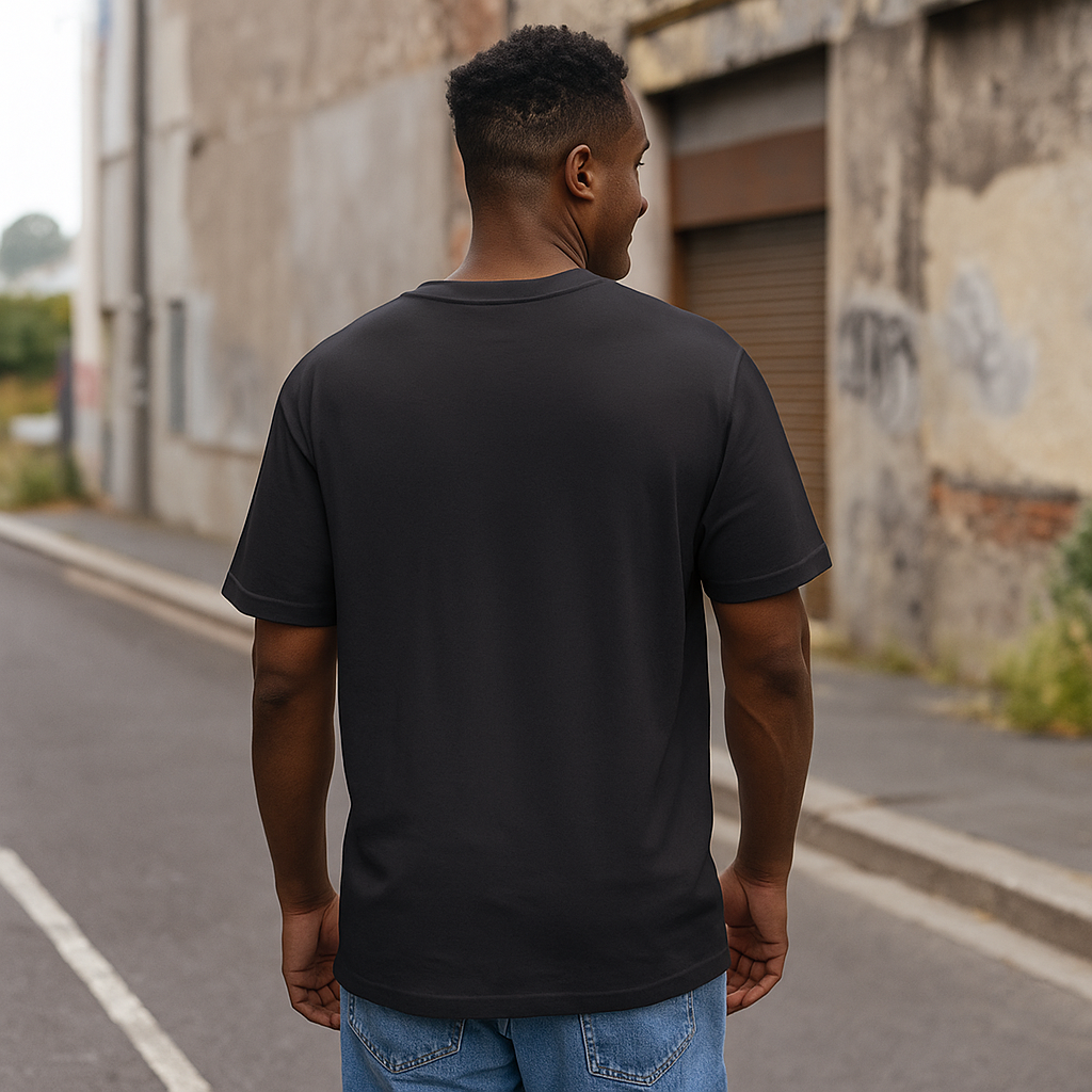 Tee-shirt Le VALOR – Global Unity noir en coton premium avec design minimaliste et globe stylisé sur la poitrine.