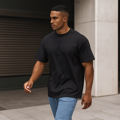 T-shirt noir VALOR – Signature avec logo métallique au dos refletissant la détermination et fierté, en coton premium doux et durable