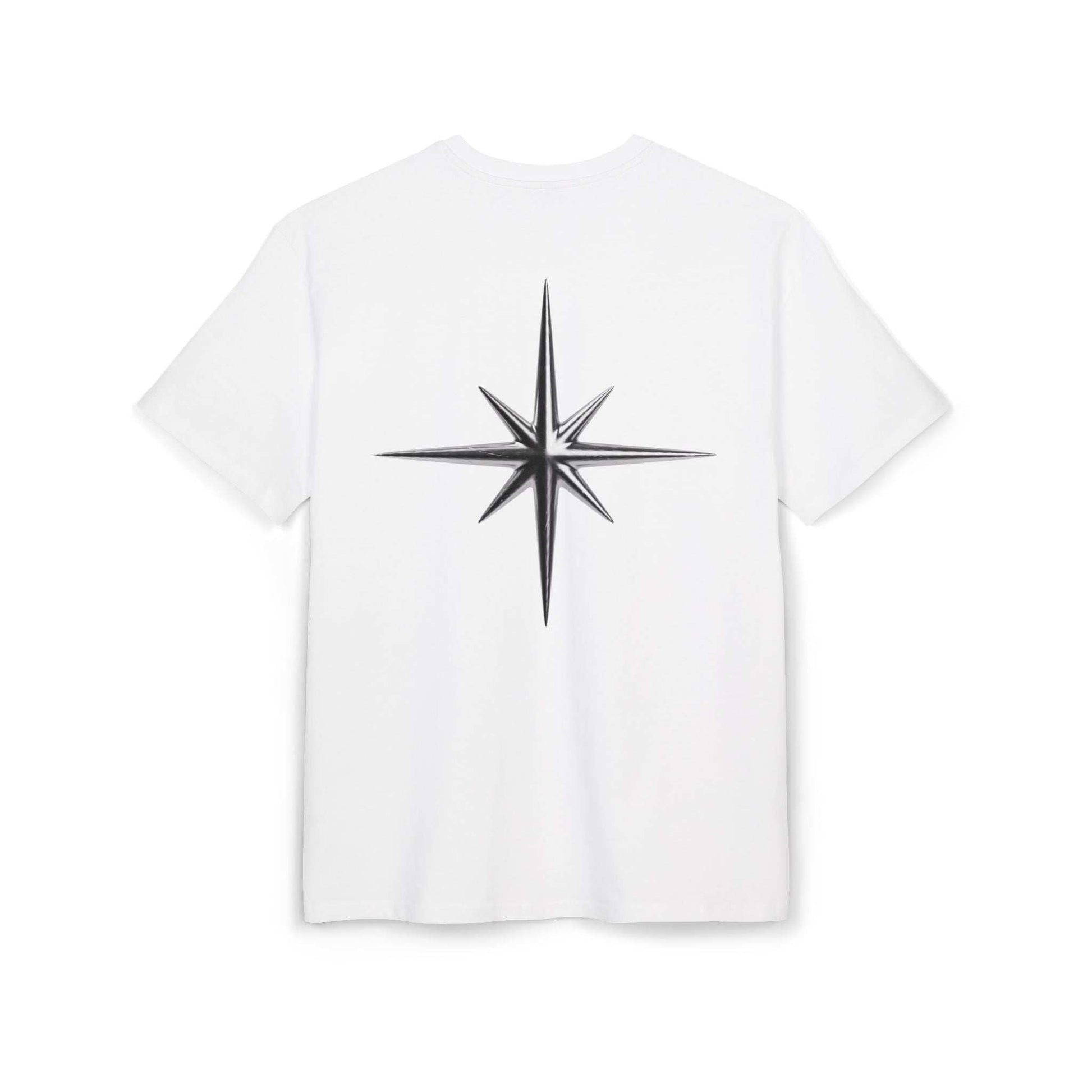 Tee-shirt VALOR – North Star blanc en coton premium avec étoile noire imprimée dans le dos, symbole de persévérance et de direction