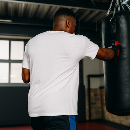 T-shirt blanc VALOR – Bold Statement avec logo noir audacieux, coupe droite en coton premium pour un style urbain et sportif.