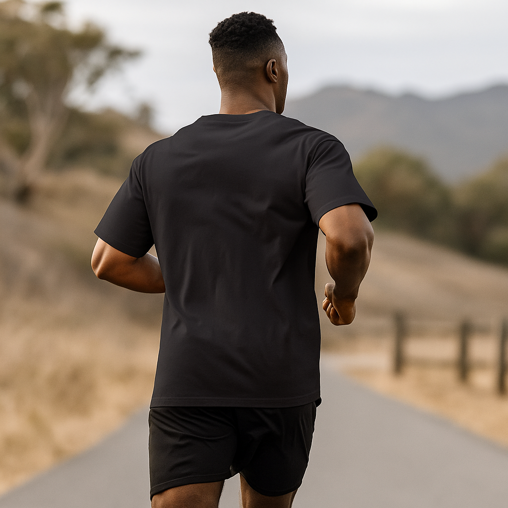 T-shirt noir VALOR – Essential avec logo centré en typographie fine, coupe droite en coton doux, style sobre et élégant.