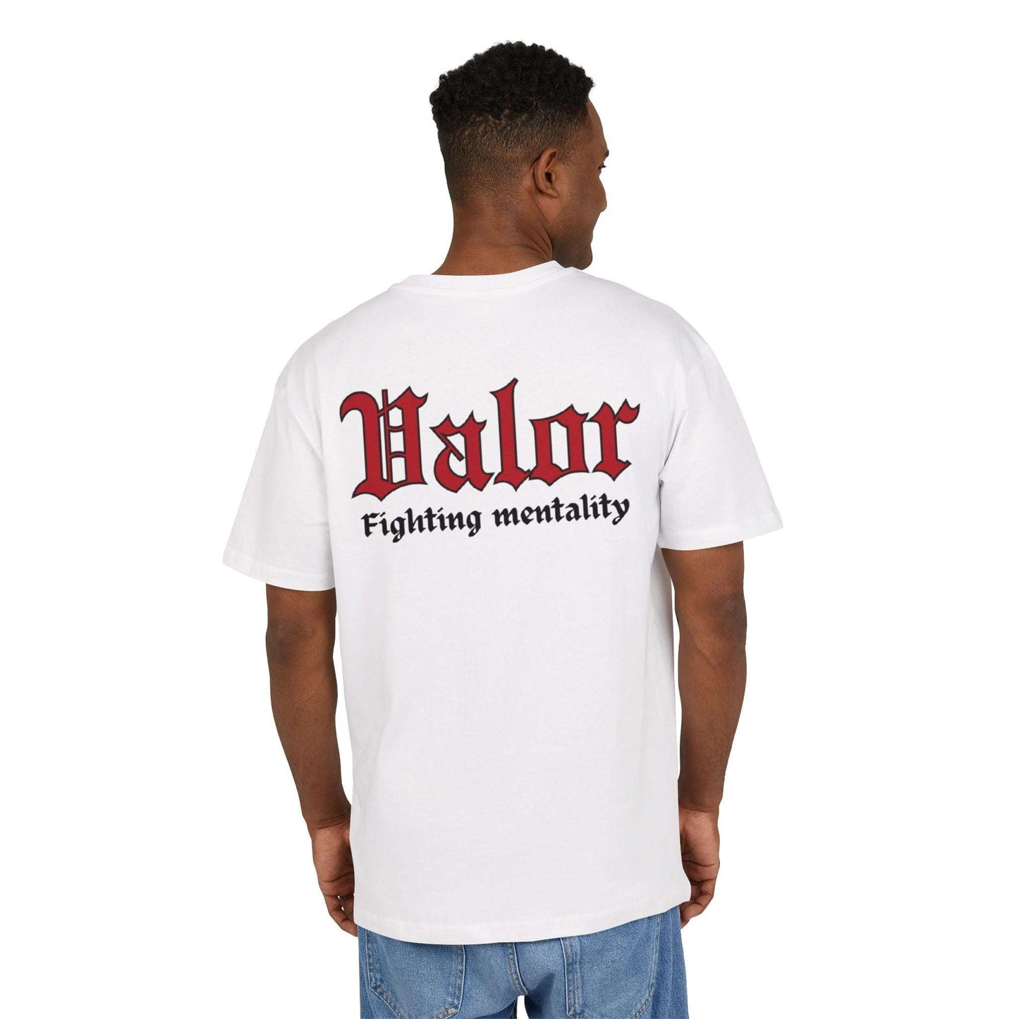 tee shirt blanc VALOR – Fighting Mentality porter par un sportif