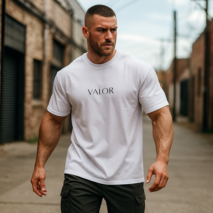 T-shirt blanc VALOR – Crown of Pain en coton premium avec imprimé minimaliste symbolisant la force intérieure et la résilience