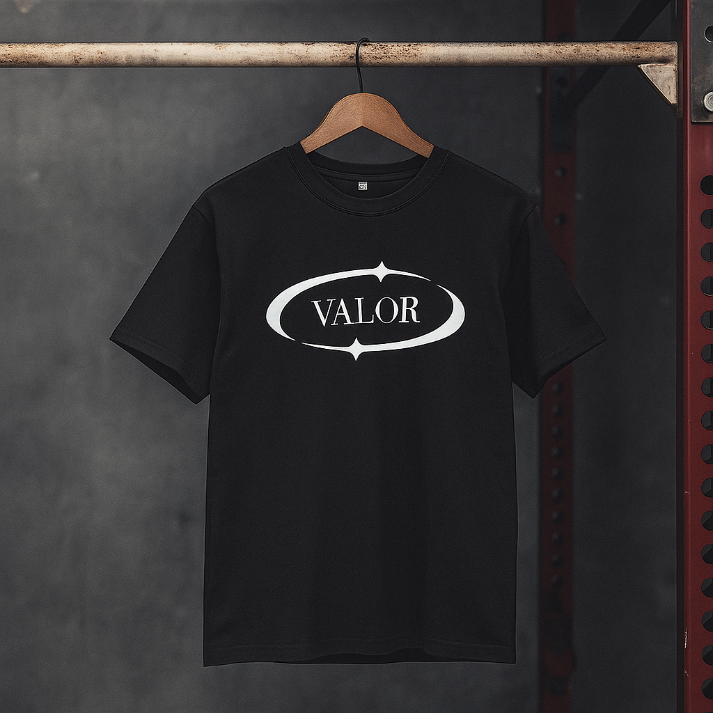 T-shirt noir VALOR – Eclipse avec logo ovale lumineux, coton premium confortable et coupe moderne