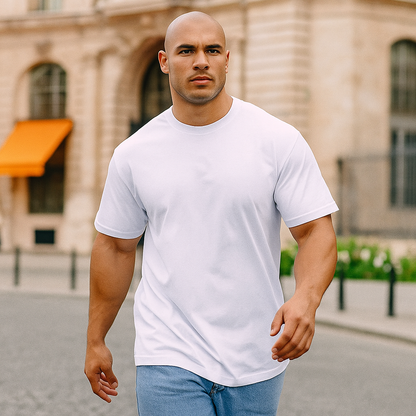 T-shirt blanc VALOR – Signature avec logo métallique au dos refletissant la détermination et fierté, en coton premium doux et durable